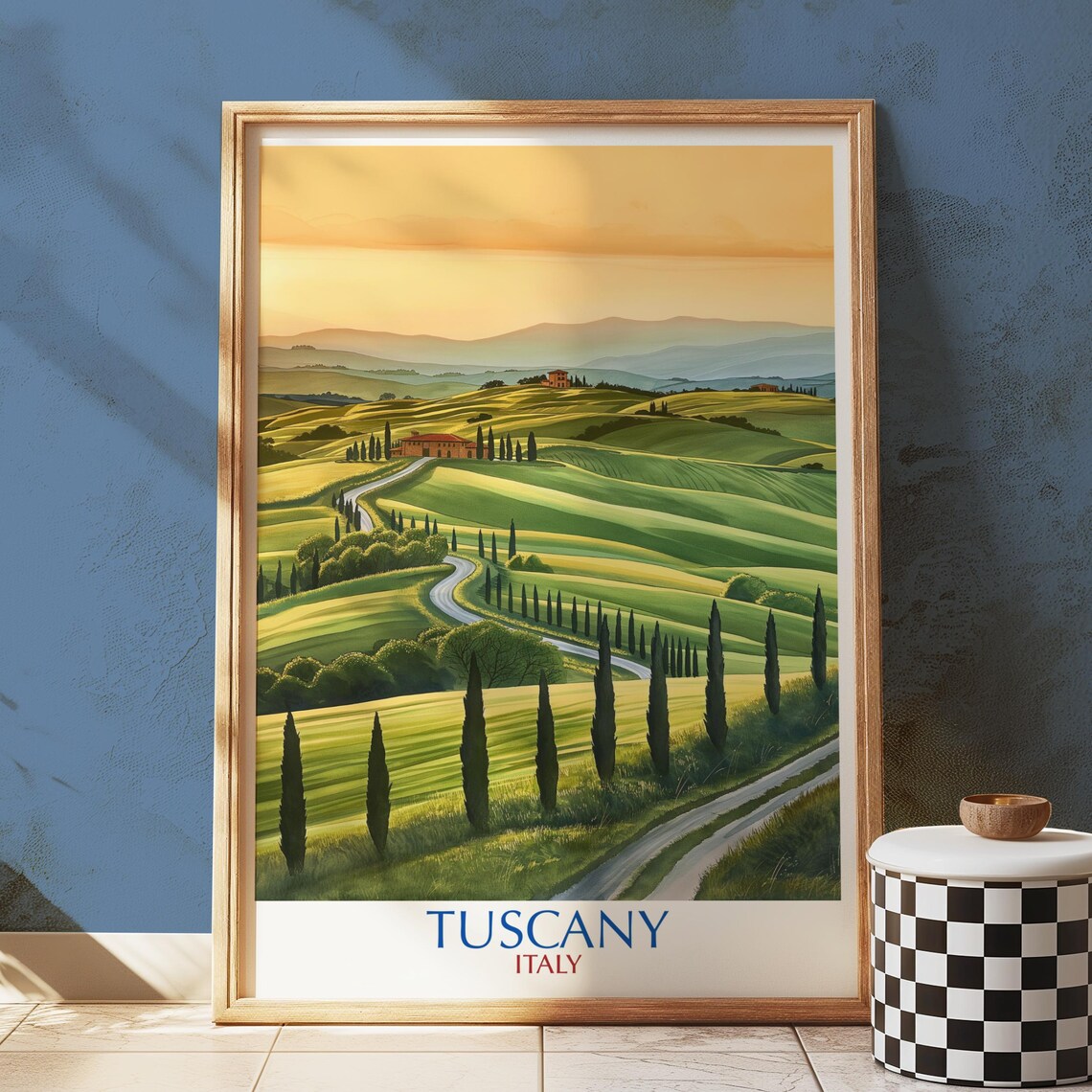 Tuscany Italy Rolling Hills Cypress Trees Vintage Travel Poster