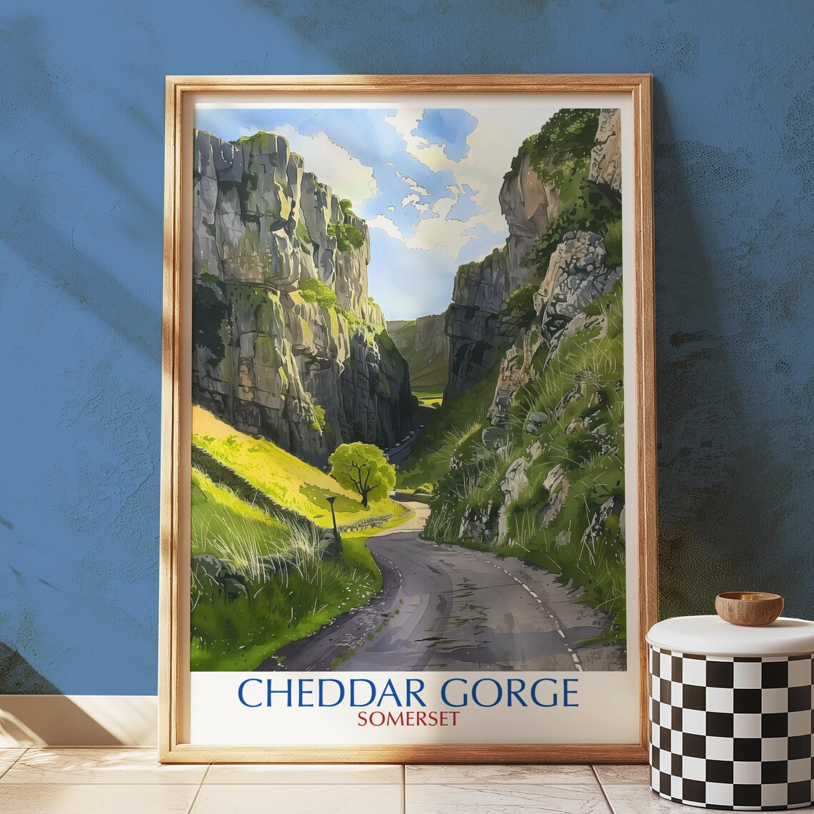 Cheddar Gorge Somerset Vintage Style Travel Poster Limestone Cliffs