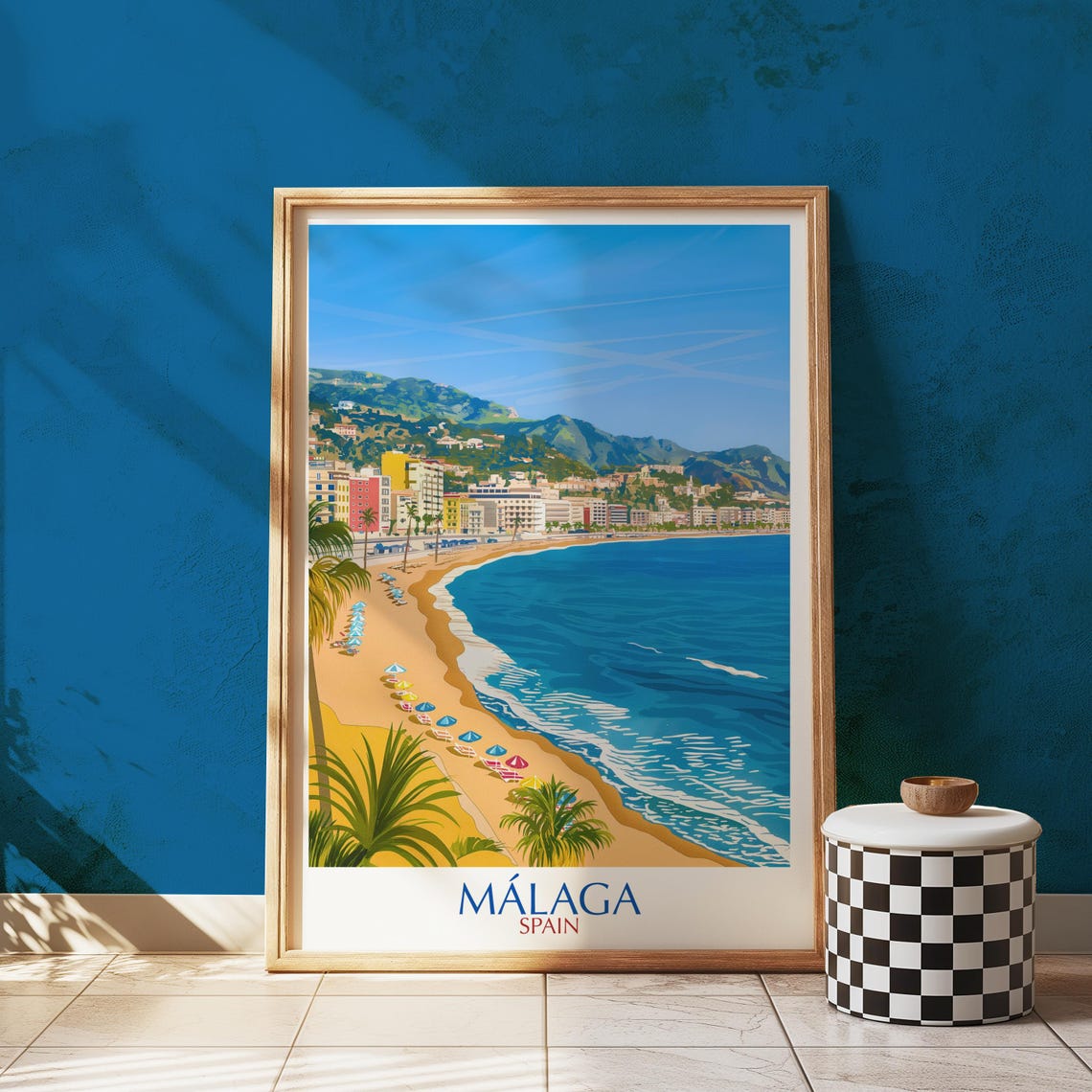 Malaga Spain Mediterranean Beach City Coast Vintage Travel Poster
