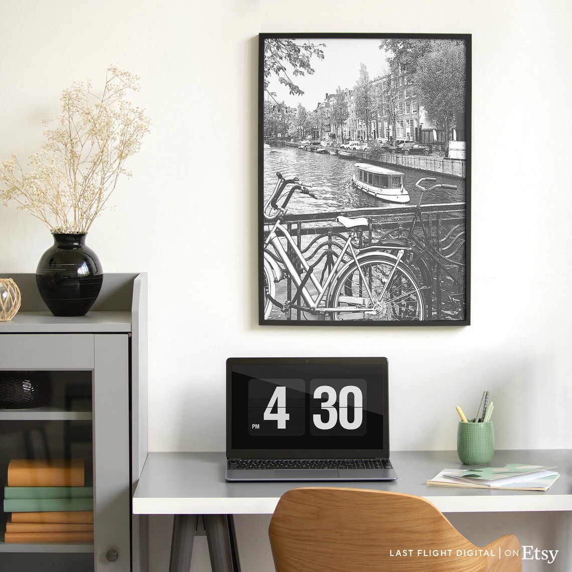 Amsterdam Canal Houses Travel Poster, Black White - Image 4