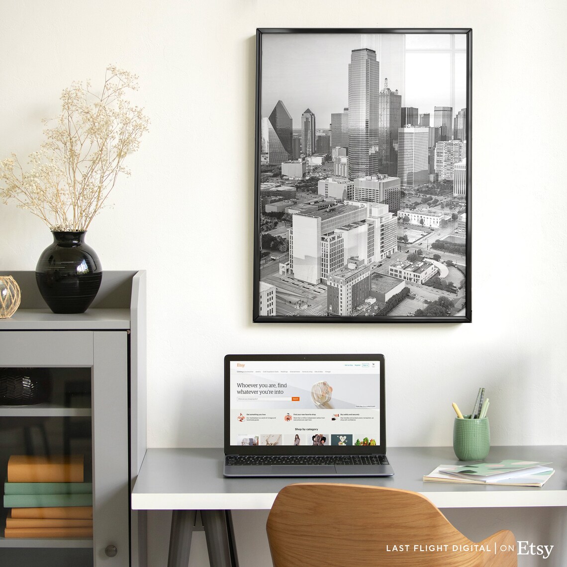 Texas Dallas Downtown City Skyline Towers Black And White Poster - Image 3