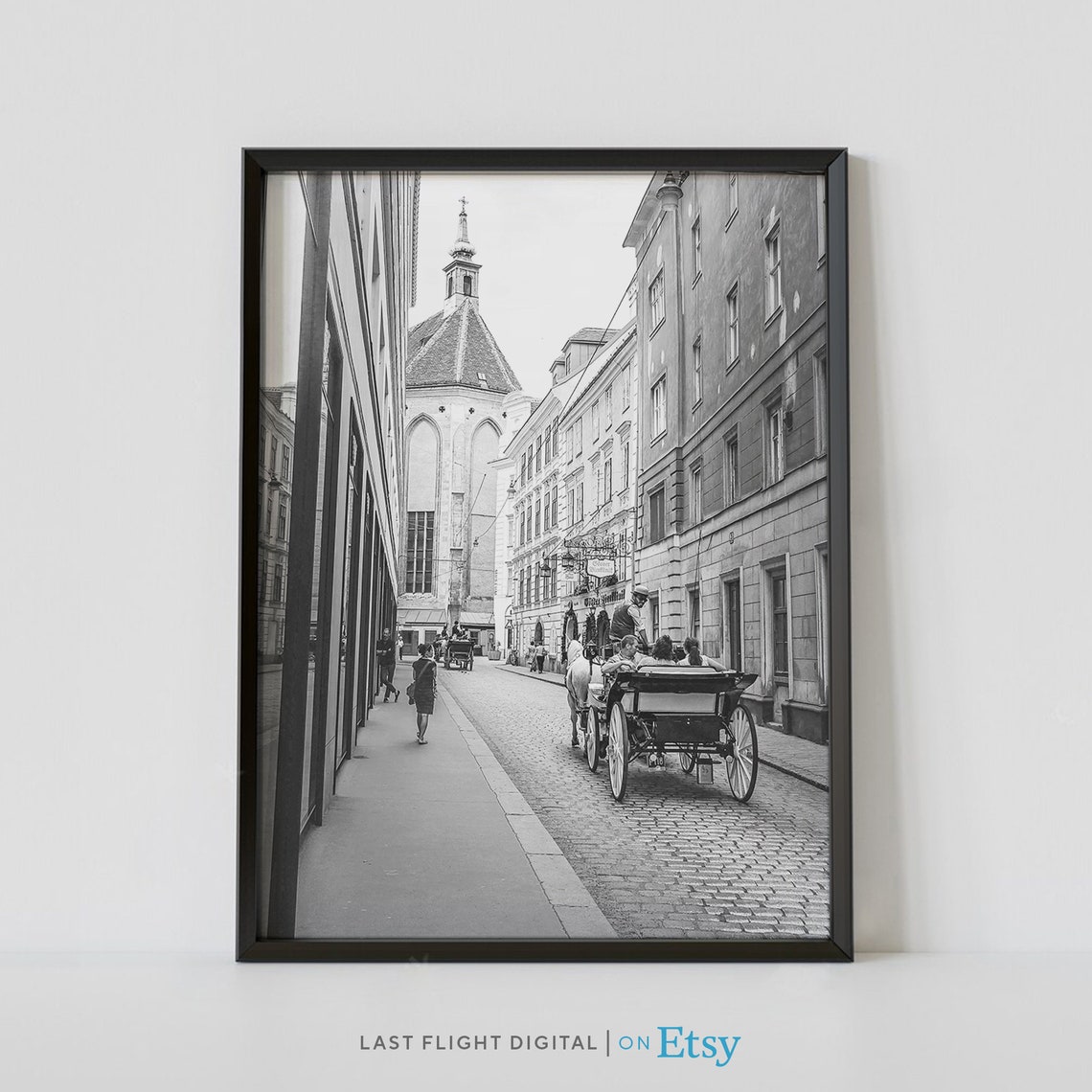 Vienna Austria Horse Carriage Old Town Street Black White Poster