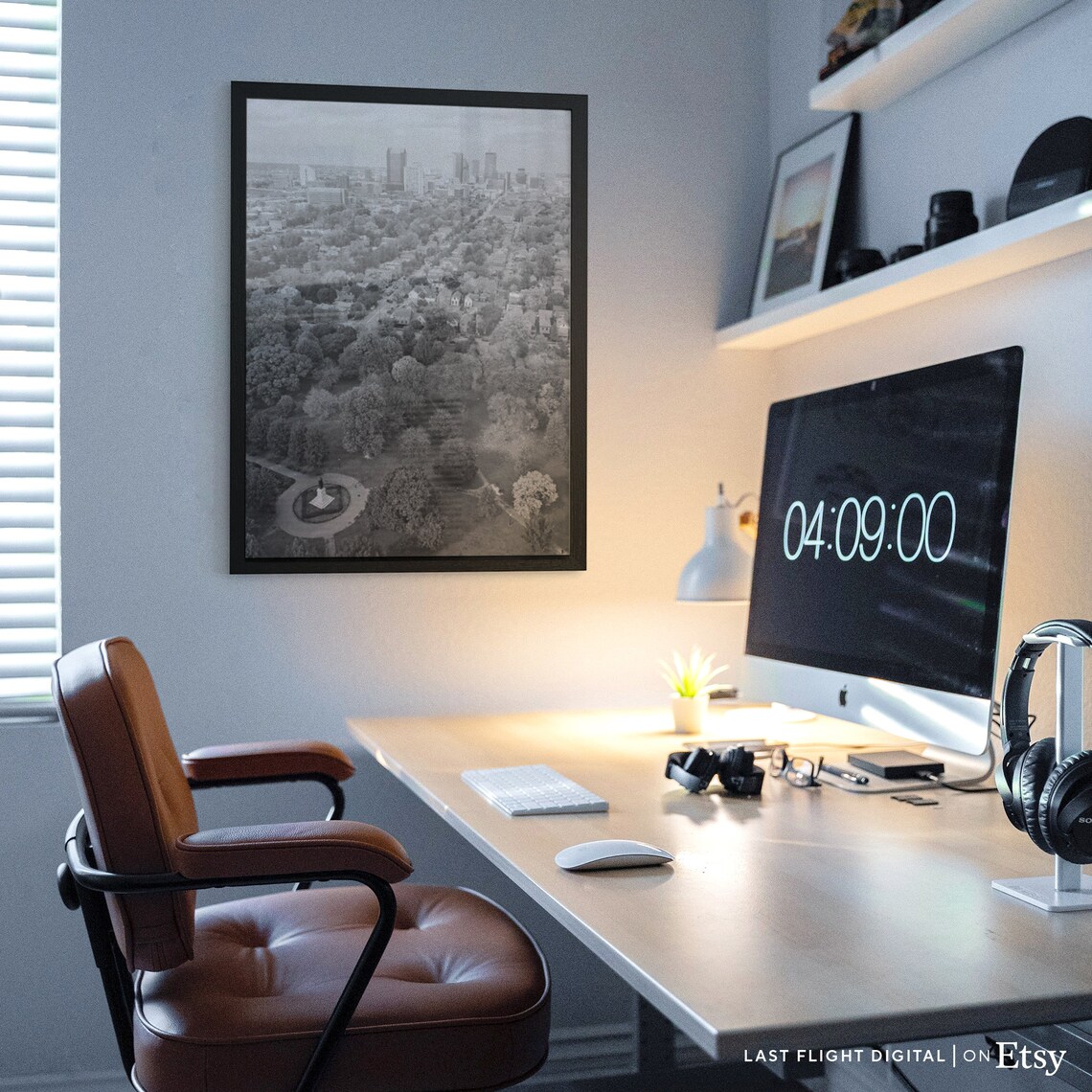 Columbus Ohio Park Aerial Downtown Skyline Black White Poster - Image 3