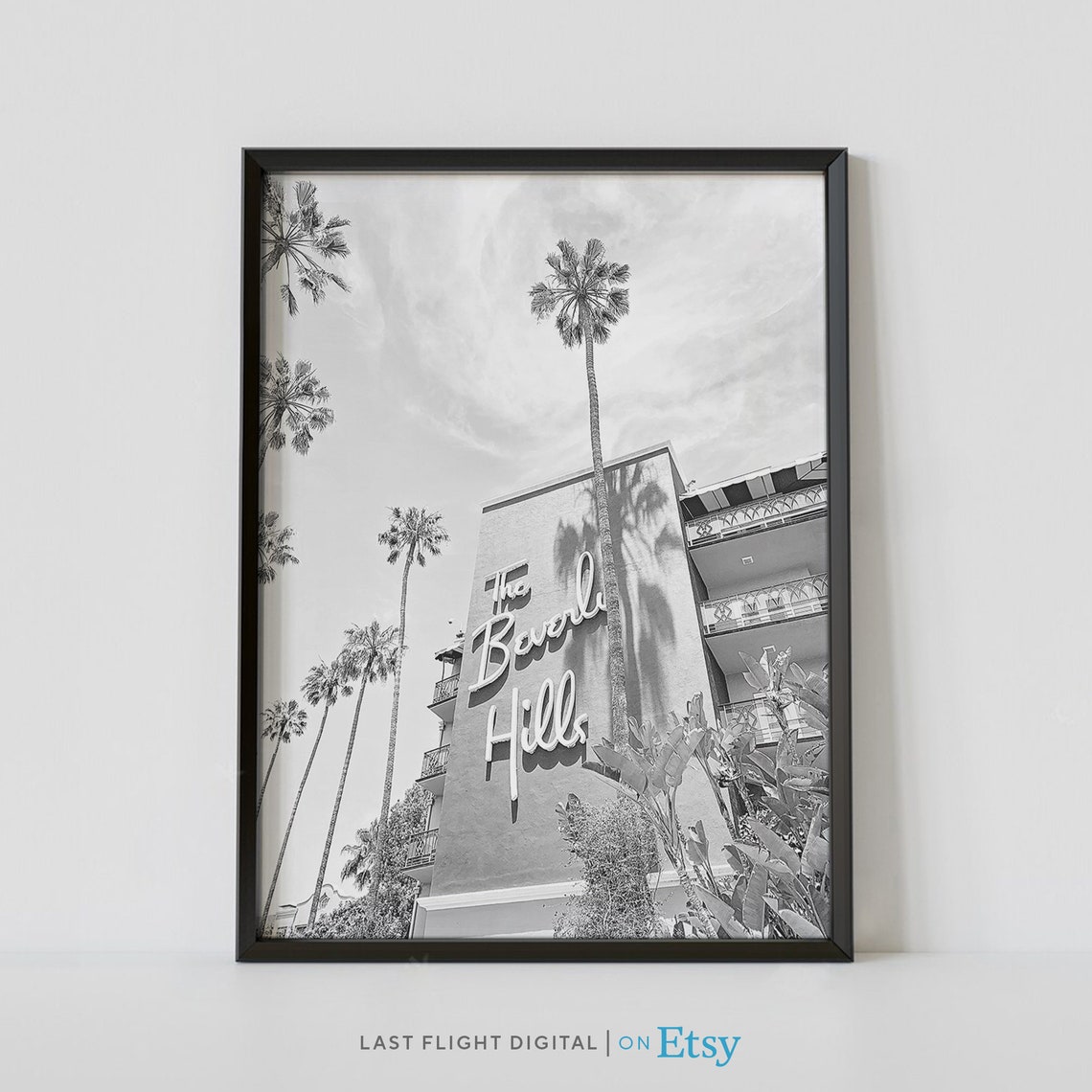 Beverly Hills Hotel Iconic Sign Palms Black And White Photo Poster