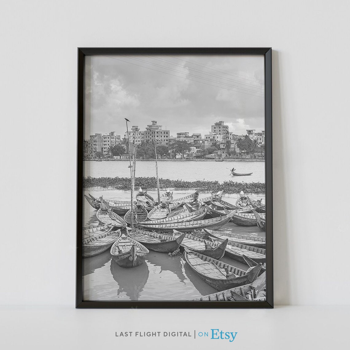 Bangladesh Poster Dhaka Print Country Boats Dhaka Poster Bangladesh Print Black And White Cityscape Skyline River Boat City Street