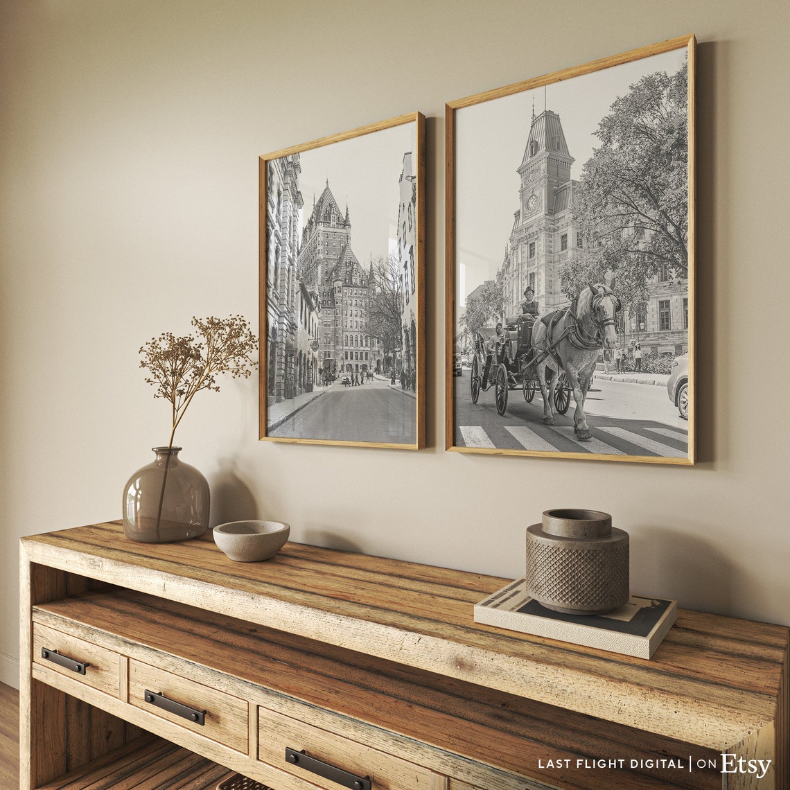 Canada Quebec Fairmont Le Chateau Frontenac Street Black White Poster - Image 4