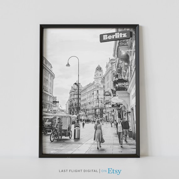 Vienna, Austria Travel Poster, City Streets Skyline