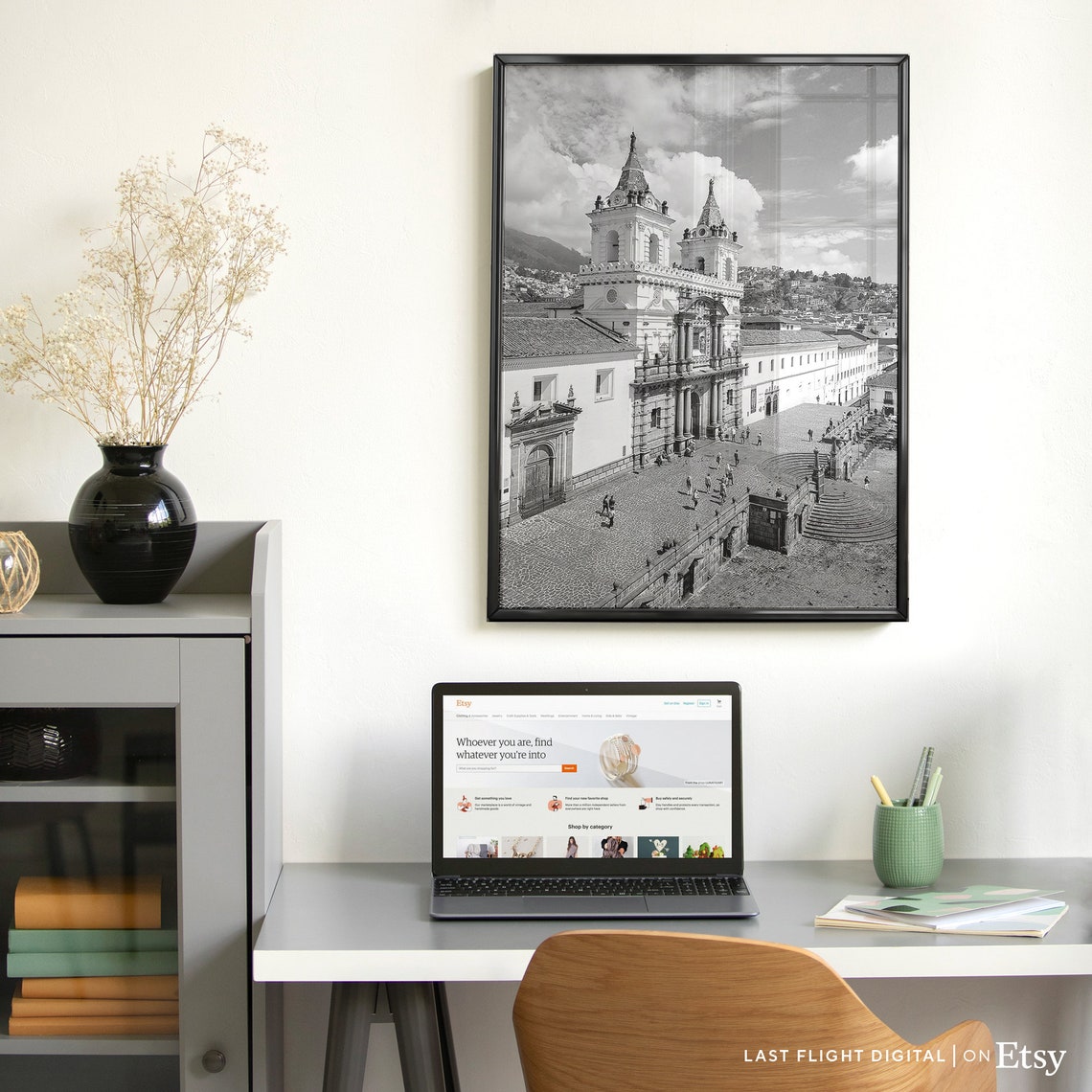 Quito Ecuador Plaza De San Francisco Church Black White Poster - Image 3