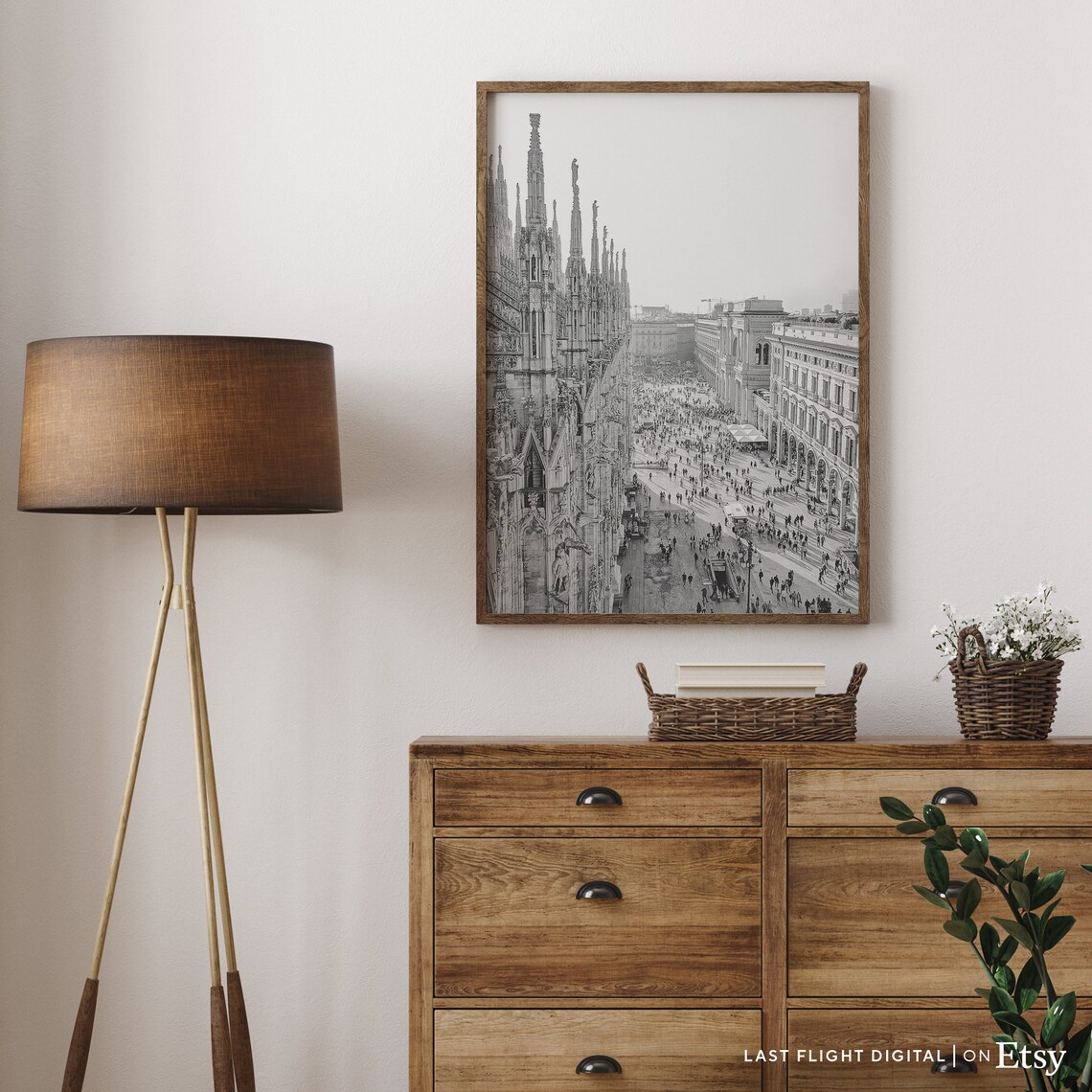 Milan Italy Duomo Di Milano Spires Piazza Crowd Black White Poster - Image 2
