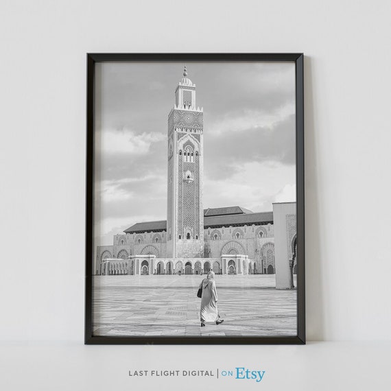 Casablanca Poster Morocco Print Hassan Ii Mosque Morocco Poster African Art Casablanca Print Black White Photography Temple Africa