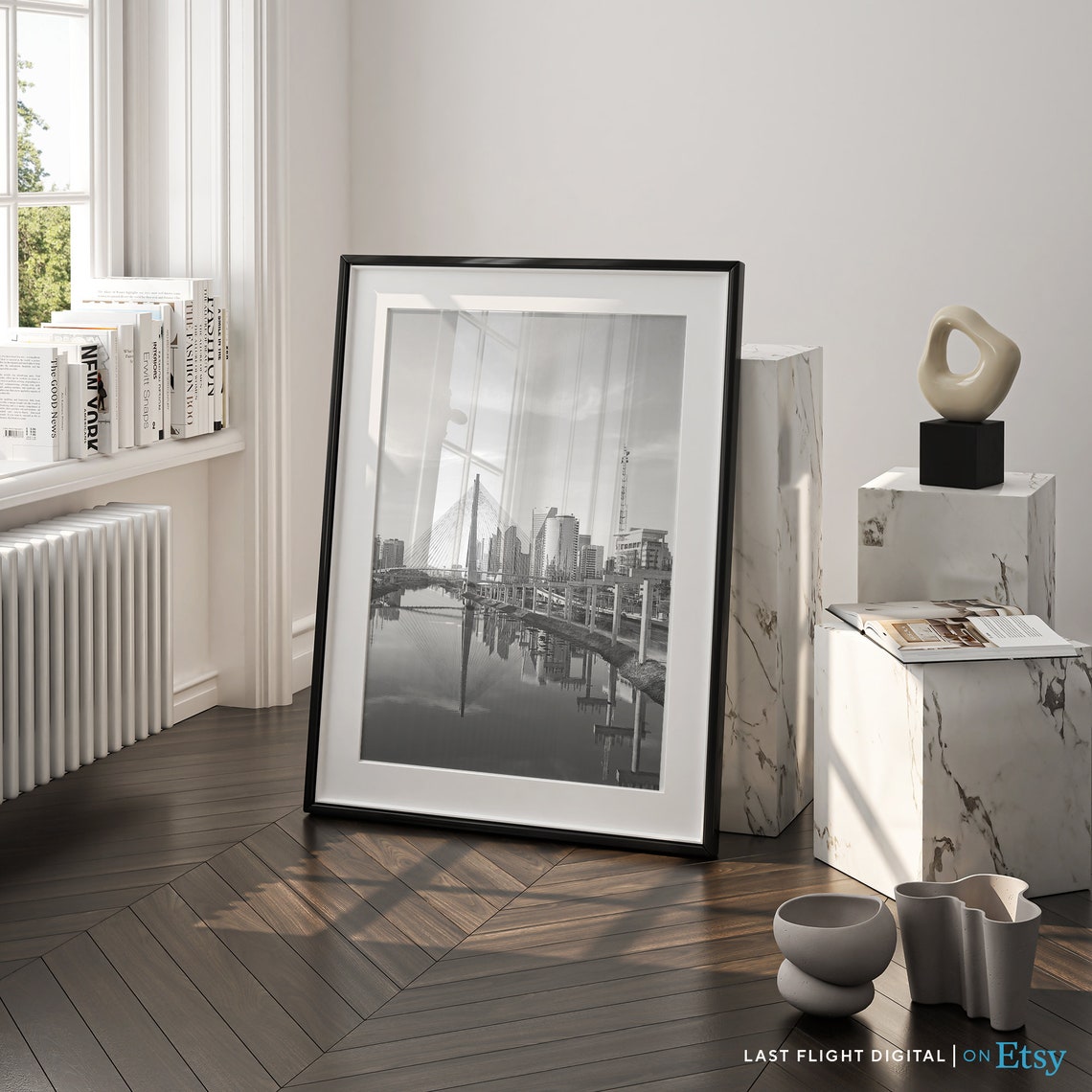 Brazil Sao Paulo Ponte Estaiada Cable Stayed Bridge Black White Poster - Image 3