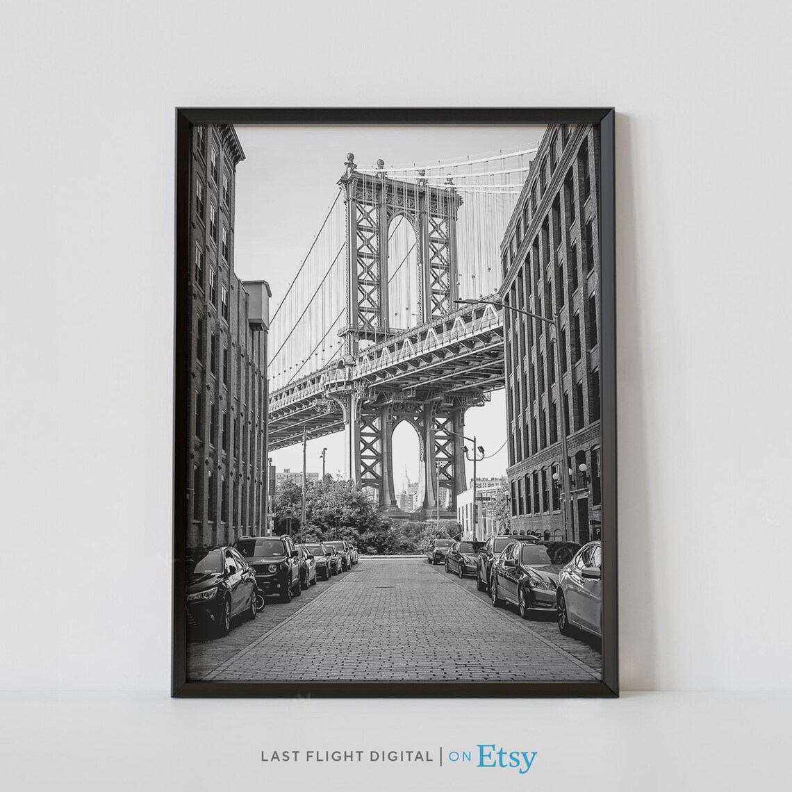 Manhattan Bridge Dumbo Brooklyn Street View Black And White Poster