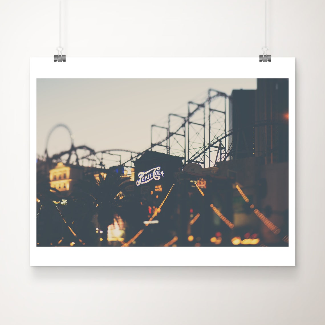 Las Vegas Roller Coaster Neon Night Blurry Dreamy Photo Print