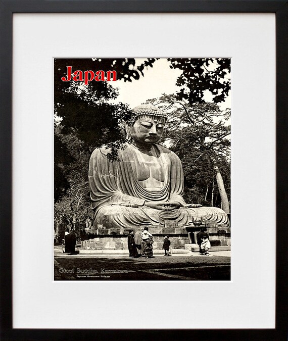 Japan Great Buddha Kamakura Photo Poster Japanese Railways Vintage