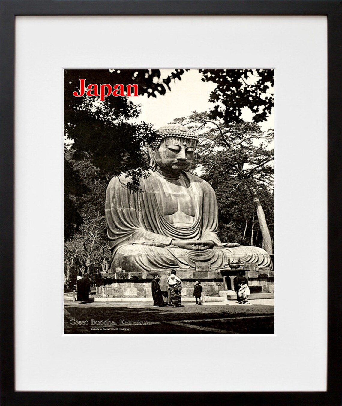 Japan Great Buddha Kamakura Photo Poster Japanese Railways Vintage