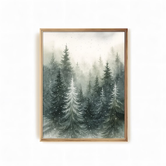 Watercolor Christmas Forest Art Print, Holiday Decor