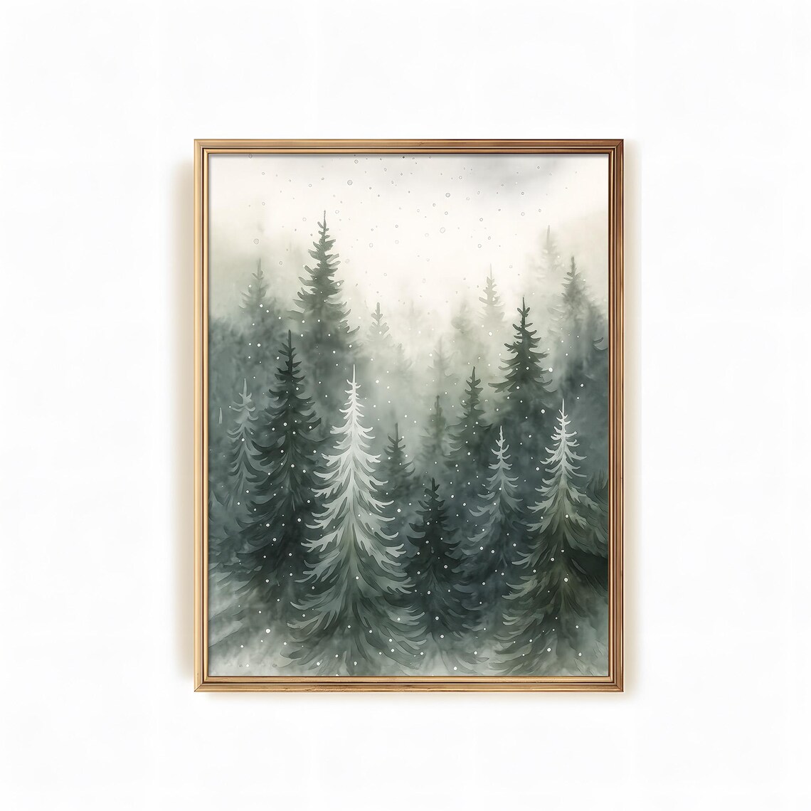 Watercolor Christmas Forest Art Print, Holiday Decor