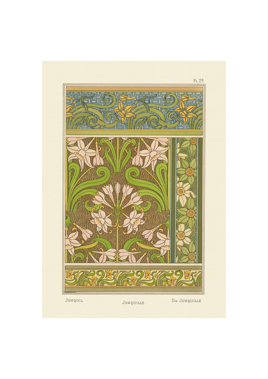 Art Nouveau Jonquil Floral Wallpaper Pattern Ornament Poster