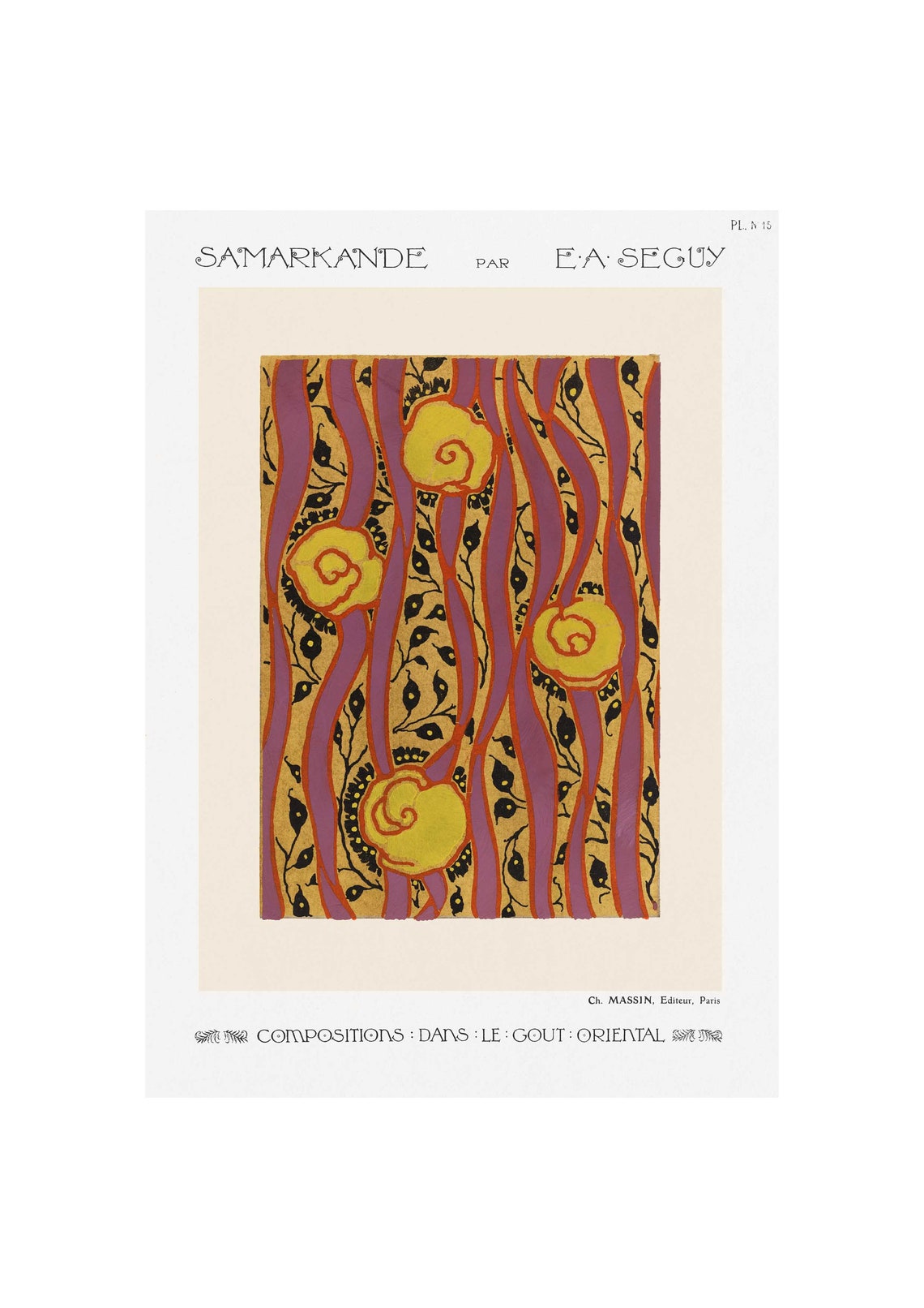 E.A. Seguy Samarkand Plate 15 Purple Gold Floral Pattern Poster
