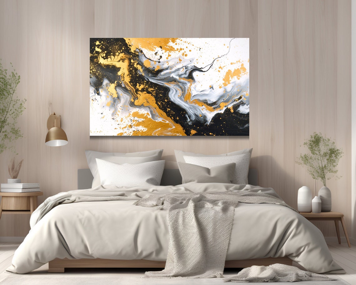 Black White And Gold Abstract Marble Fluid Painting Art Poster - Image 2