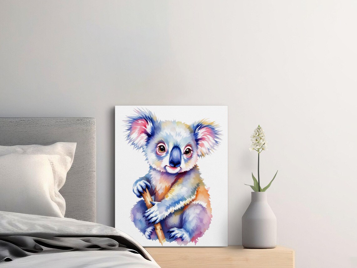 Colorful Baby Koala Rainbow Watercolor Nursery Playroom Poster - Image 2