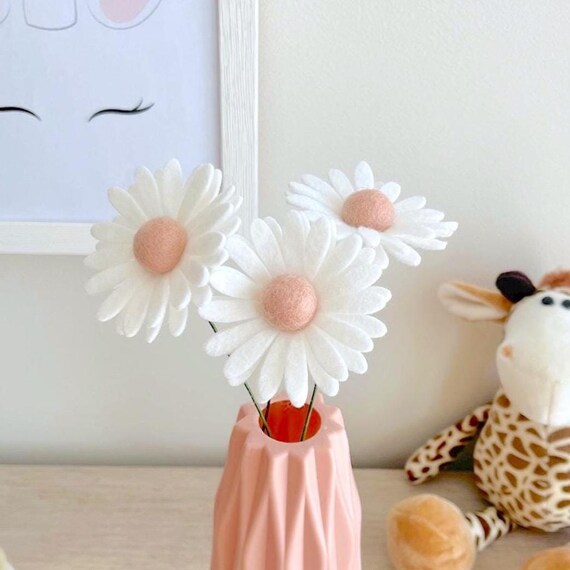 Felt Daisy Flowers Poster Pink Vase Nursery Shelf Display Decor