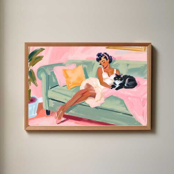 Pinup Girl With Black Cat, Retro Vintage Style