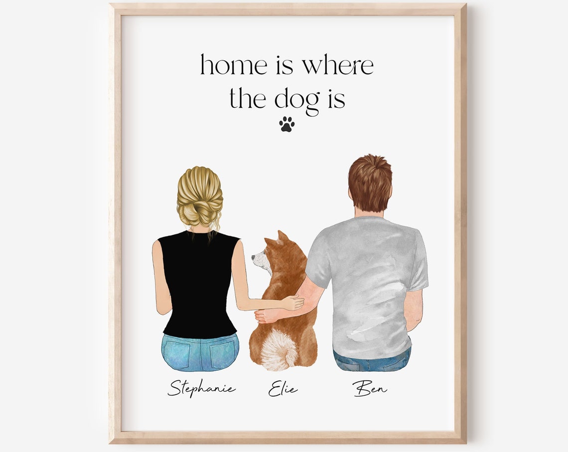 Mothers Day Gift For Fur Family Home Is Where Dog Is Couple Portrait Personalized Gift For Boyfriend Custom Pet Wall Art Dog Mom Dog Dad