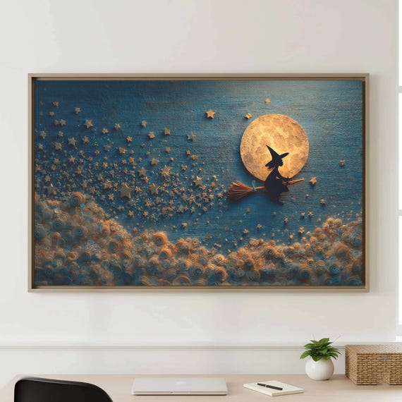 Witch Wall Art Construction Paper Style Halloween Decor Print