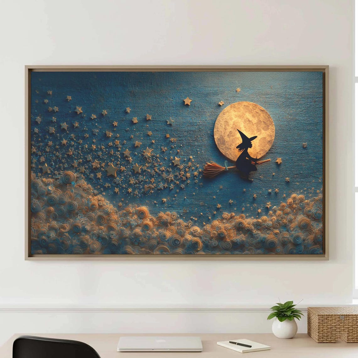 Witch Wall Art Construction Paper Style Halloween Decor Print