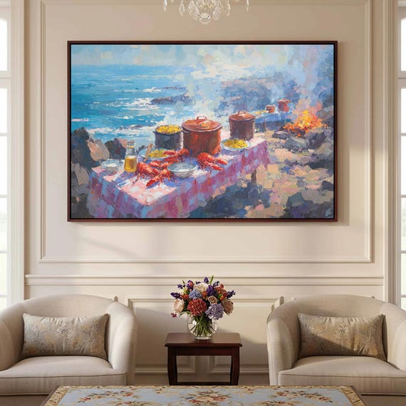 Maine Lobster Boil Canvas Print Coastal Seafood Wall Art