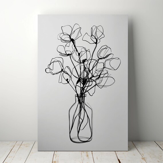 Minimalist Flower Bouquet Line Drawing Poster Black On White Art
