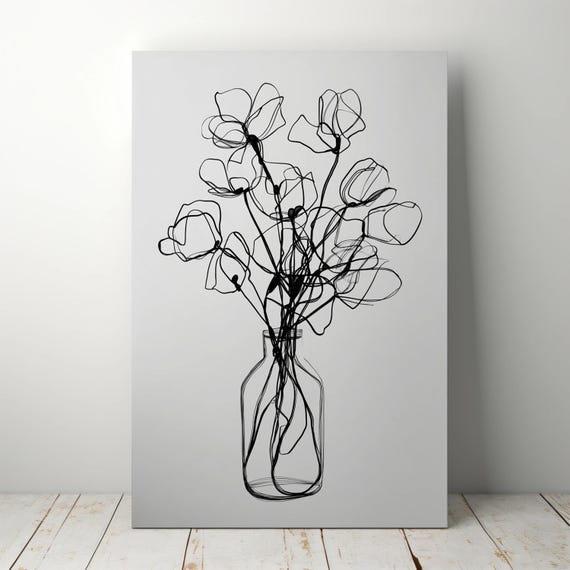 Minimalist Flower Line Drawing Wall Art Modern Botanical Print