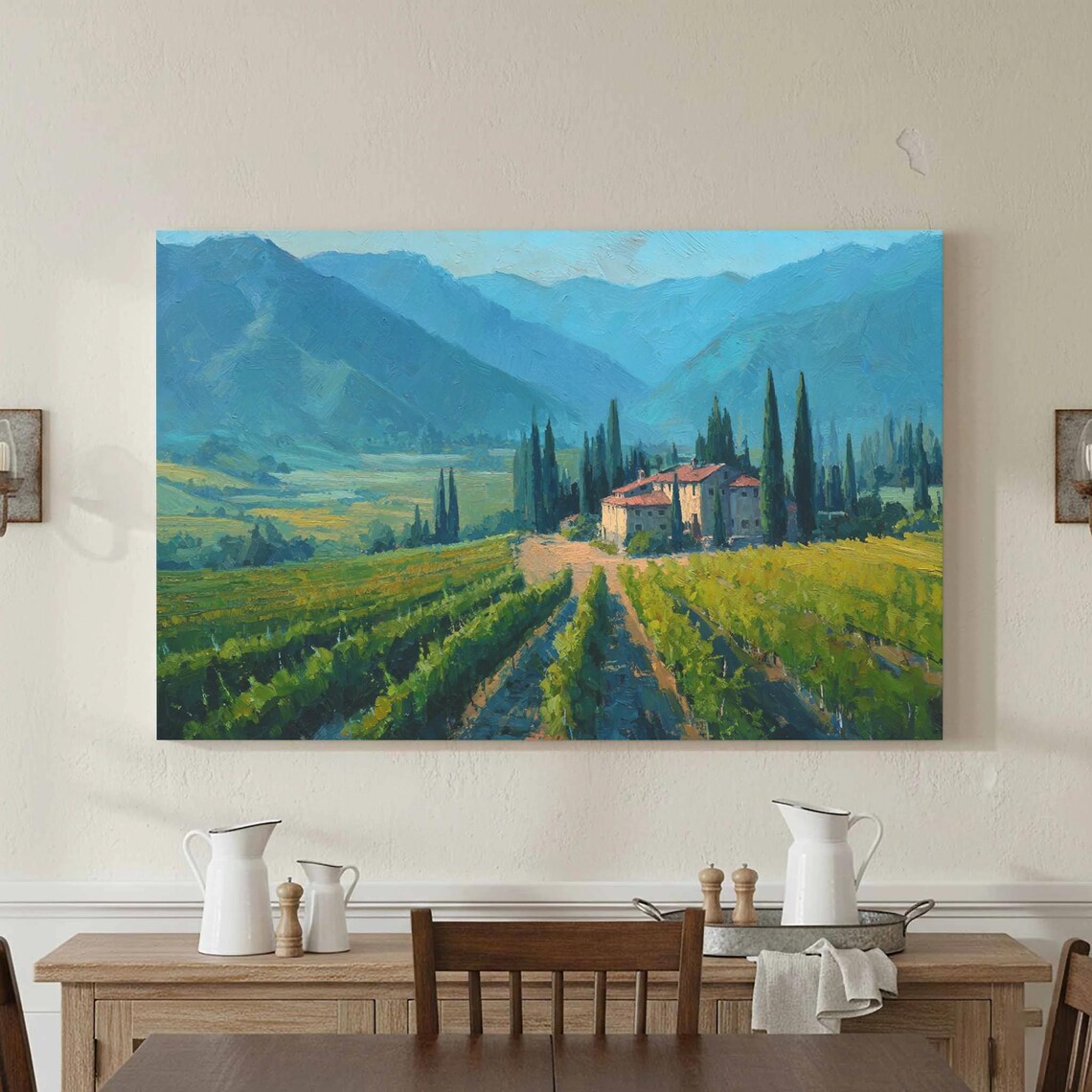 Tuscany Vineyard Rolling Hills Cypress Farmhouse Impressionist Poster