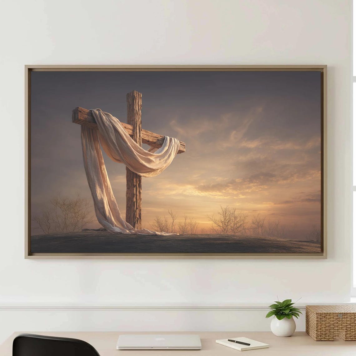 Rustic Wooden Cross Sunrise Faith Hope Inspirational Wall Art