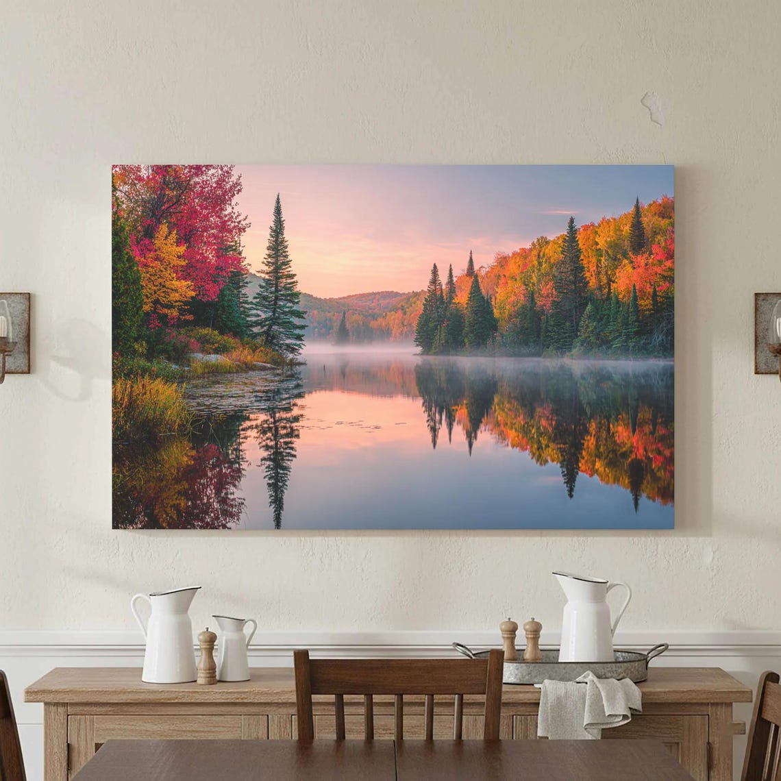 Autumn Lake Canvas Wall Art Vibrant Fall Forest Print