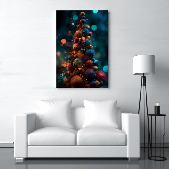 Modern Abstract Christmas Tree Colorful Ornaments Bokeh Wall Art