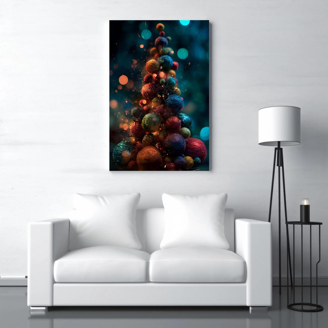 Modern Abstract Christmas Tree Colorful Ornaments Bokeh Wall Art