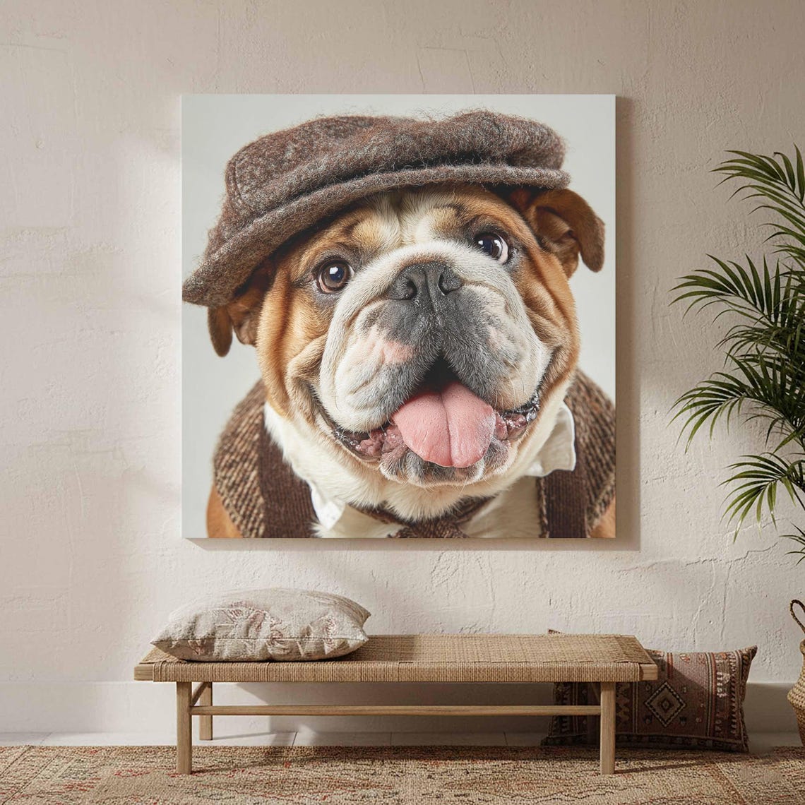 English Bulldog Flat Cap Happy Dog Portrait Fun Photo Poster