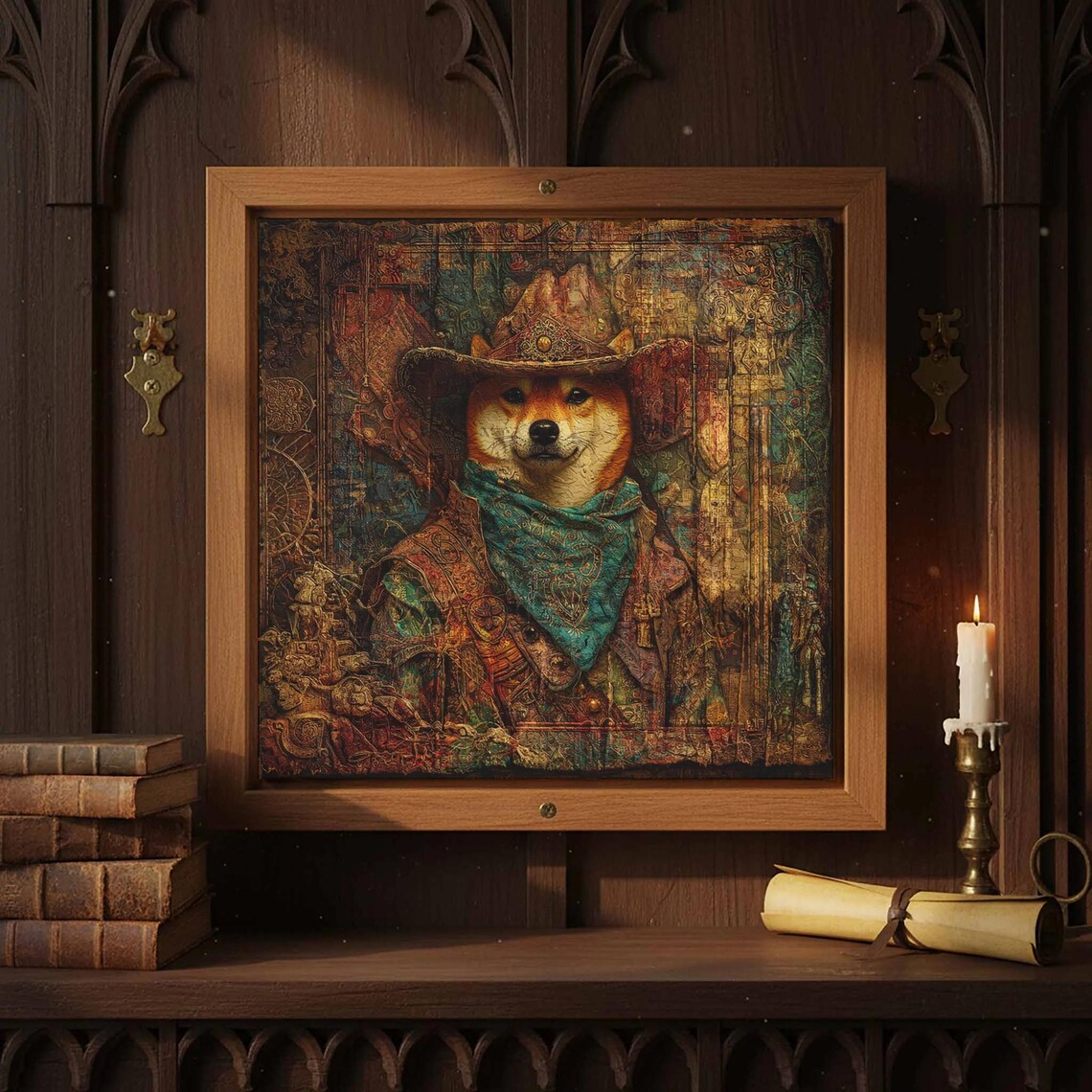 Shiba Inu Cowboy Portrait Vintage Western Antique Dog Art Poster