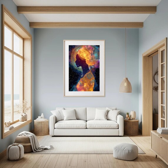 Cosmic Goddess Silhouette Nebula Woman Profile Galaxy Art Poster
