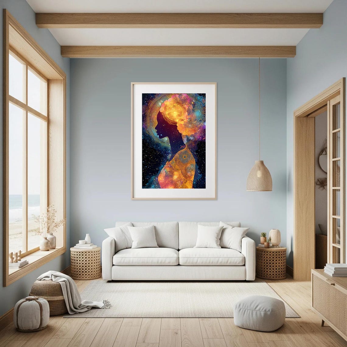 Cosmic Goddess Silhouette Nebula Woman Profile Galaxy Art Poster