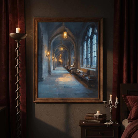 Gothic Cathedral Corridor Canvas Print Medieval Architecture Art