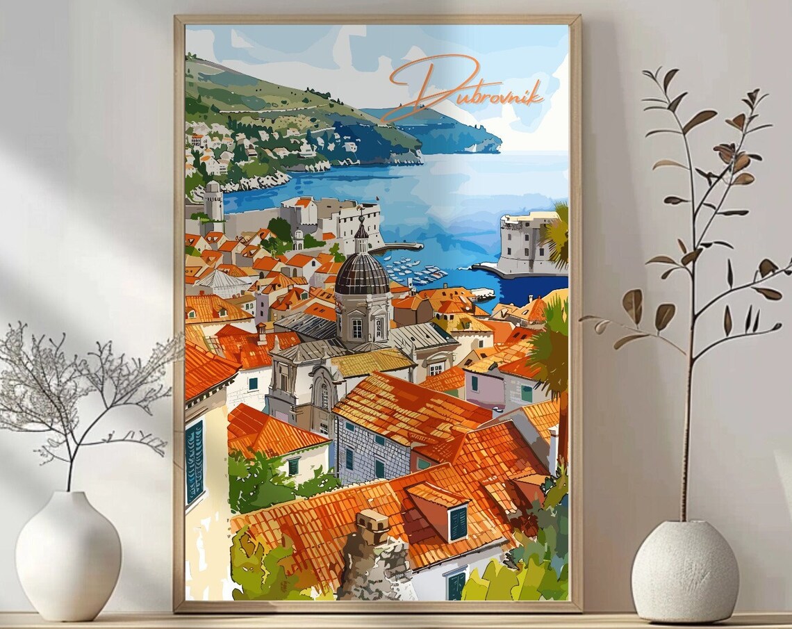 Dubrovnik Croatia Old Town Red Roofs Harbor Adriatic Coast Art Poster