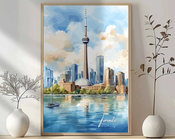 Toronto Skyline Poster Print, CN Tower Travel Art