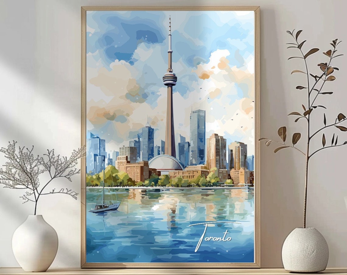 Toronto Skyline Poster Print, CN Tower Travel Art