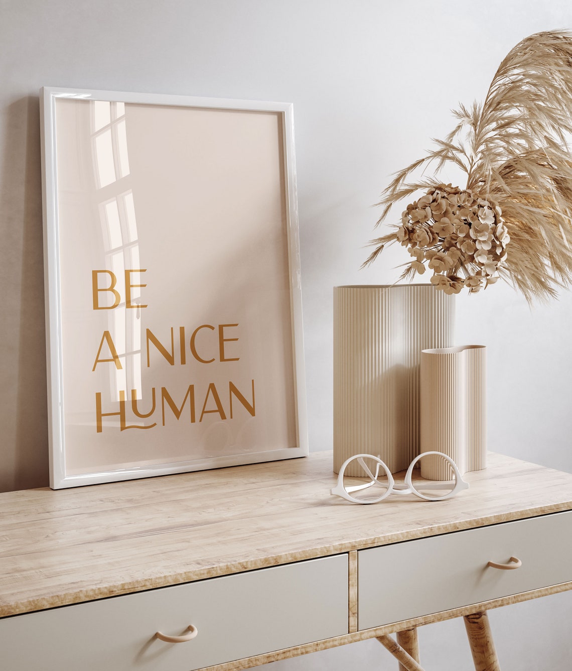Elegant Be A Nice Human Quote Blush Pink Gold Motivational Poster - Image 2