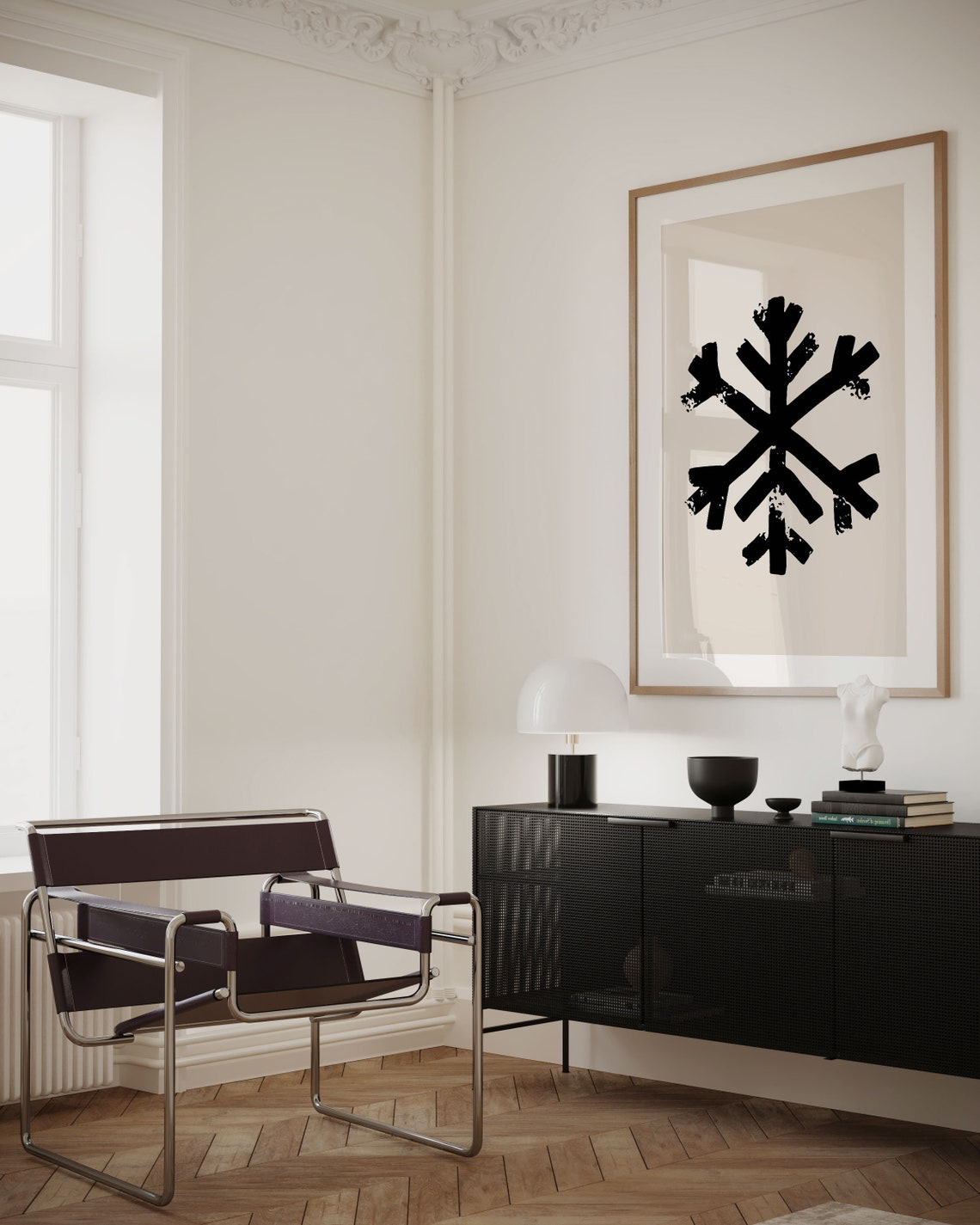 Distressed Black Snowflake Minimalist Winter Christmas Poster - Image 3
