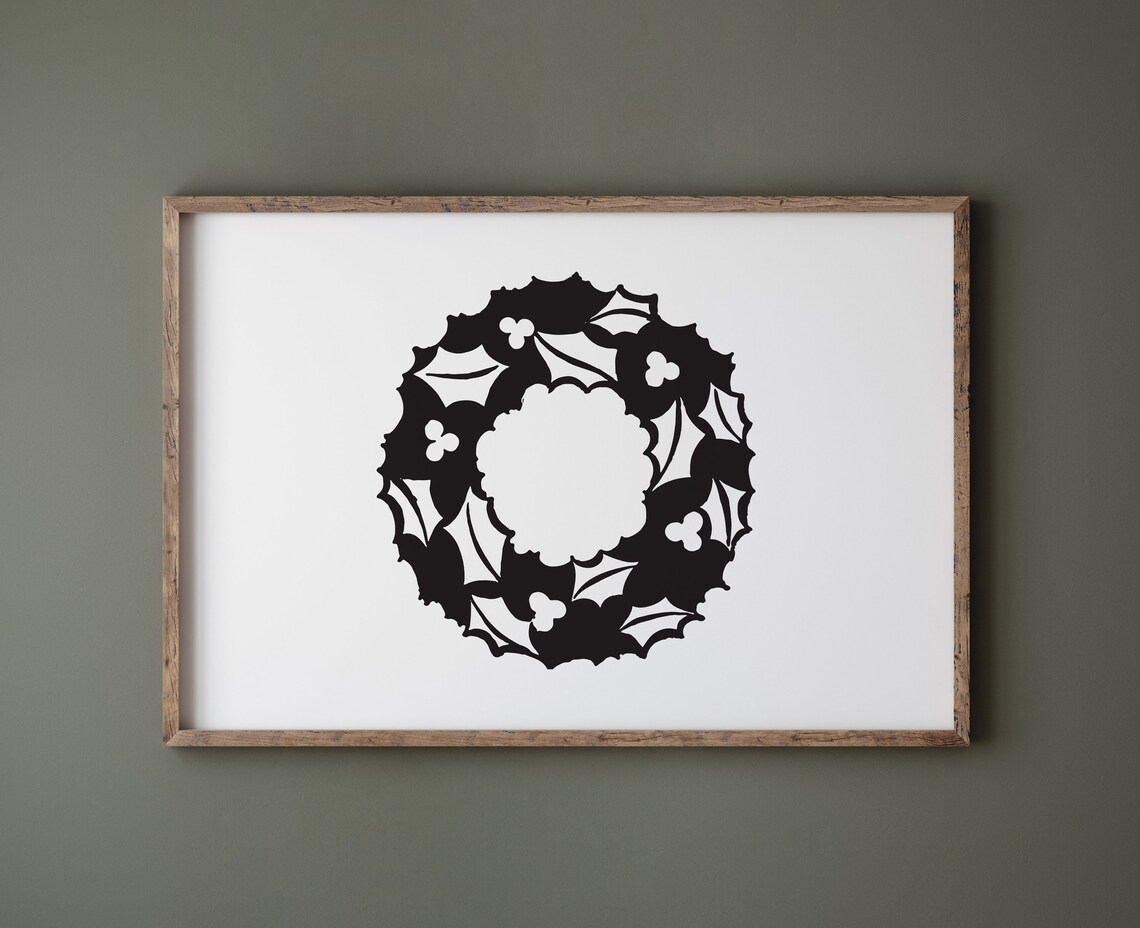 Black Holly Wreath Minimalist Christmas Botanical Holiday Poster - Image 2