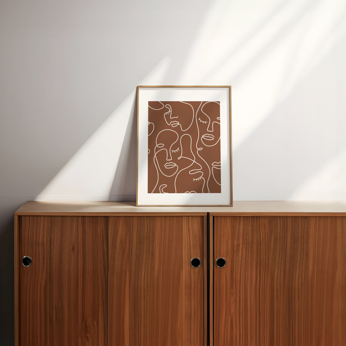 Terracotta Abstract Faces One Line Drawing Modern Bohemian Art Poster - Image 2